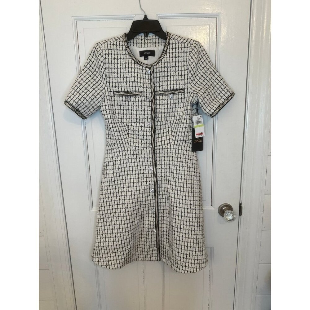 Cece Off White/Black Boucle Button Down Dress size‎ 4 NWT